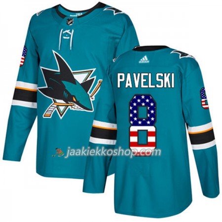 Miehille NHL San Jose Sharks Pelipaita Joe Pavelski 8 Adidas 2017-2018 Teal USA Flag Fashion Authentic